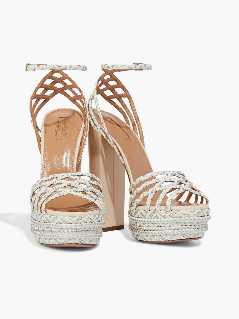 Aquazzura Cozumel 140 Braided Platform Ankle-Strap Sandals